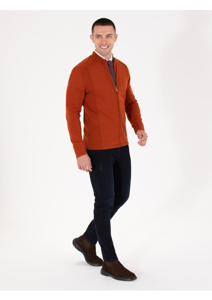 Erkek Kahverengi Slim Fit Fermuarlı Triko Hırka 50263239-VR182 fırsatları