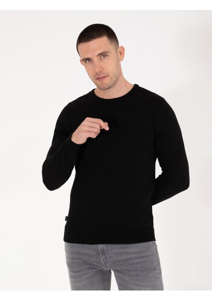 Erkek Siyah Slim Fit Bisiklet Yaka Basic Triko Kazak 50270179-VR046