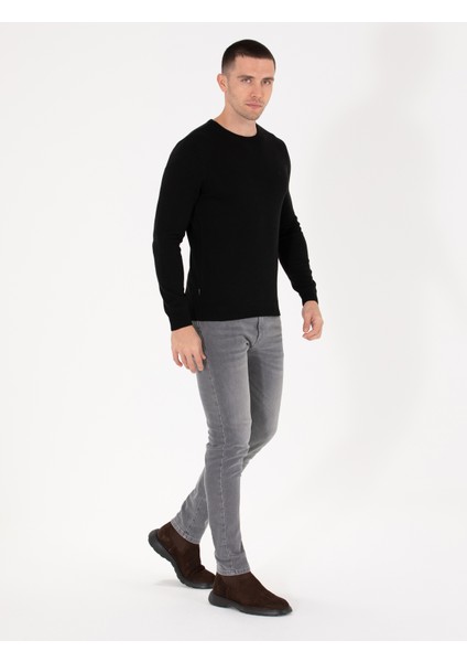 Erkek Siyah Slim Fit Bisiklet Yaka Basic Triko Kazak 50270179-VR046