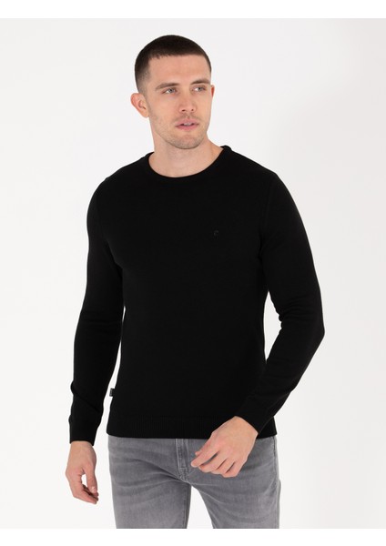 Erkek Siyah Slim Fit Bisiklet Yaka Basic Triko Kazak 50270179-VR046