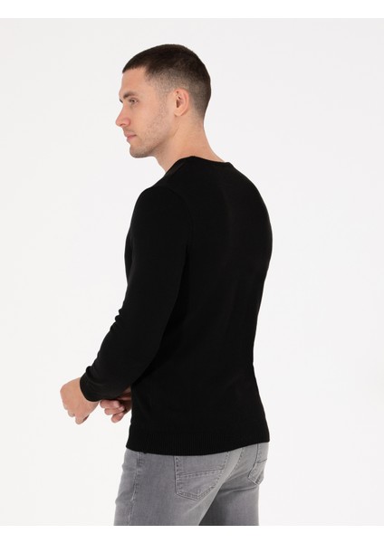 Erkek Siyah Slim Fit Bisiklet Yaka Basic Triko Kazak 50270179-VR046