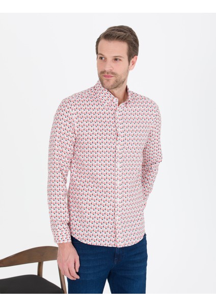 Erkek Nar Çiçeği Slim Fit Uzun Kollu Gömlek 50264910-VR039