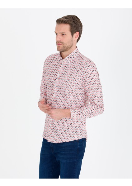 Erkek Nar Çiçeği Slim Fit Uzun Kollu Gömlek 50264910-VR039