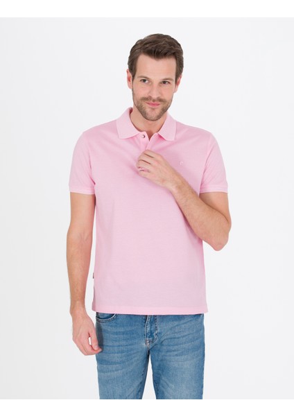 Erkek Pembe Slim Fit Polo Yaka Merserize Tişört 50262665-VR041