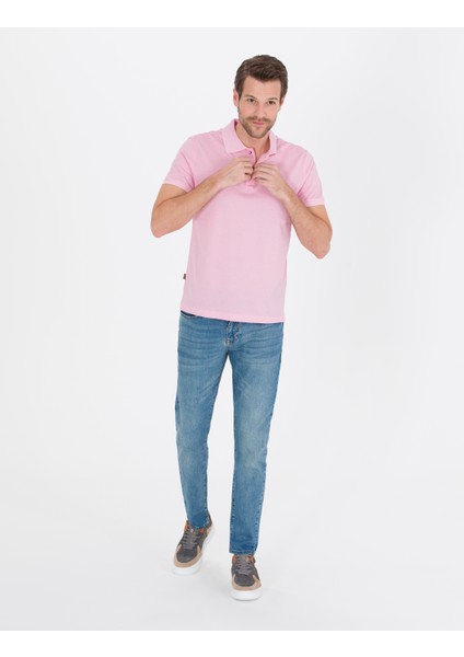 Erkek Pembe Slim Fit Polo Yaka Merserize Tişört 50262665-VR041 fırsatları