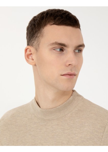 Erkek Taş Melanj Slim Fit Çeyrek Yaka Basic Triko Kazak 50257208-VR225 indirimleri