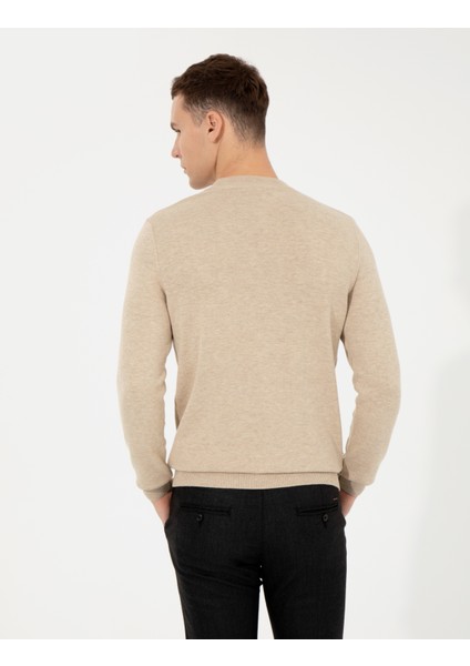 Erkek Taş Melanj Slim Fit Çeyrek Yaka Basic Triko Kazak 50257208-VR225 fiyatları