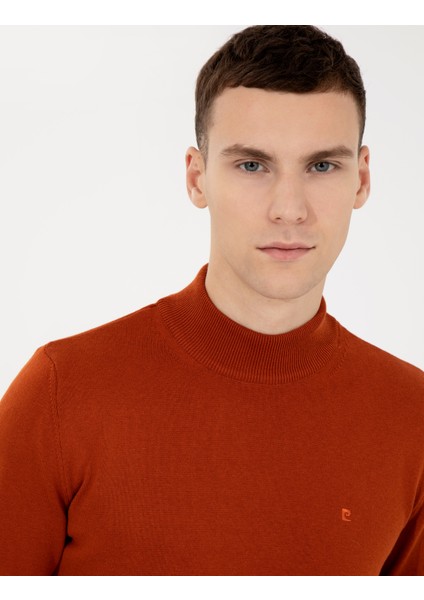 Erkek Bakır Slim Fit Yarım Balıkçı Yaka Basic Triko Kazak 50256965-VR182 fiyatları