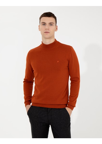 Erkek Bakır Slim Fit Yarım Balıkçı Yaka Basic Triko Kazak 50256965-VR182 fırsatları