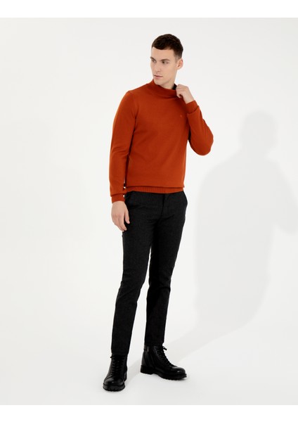 Erkek Bakır Slim Fit Yarım Balıkçı Yaka Basic Triko Kazak 50256965-VR182