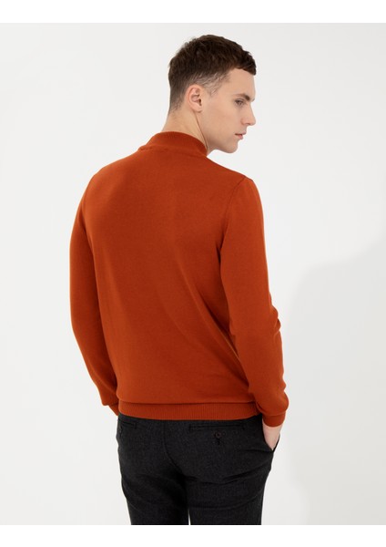 Erkek Bakır Slim Fit Yarım Balıkçı Yaka Basic Triko Kazak 50256965-VR182 modelleri