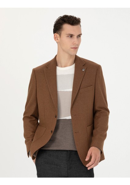 Erkek Kiremit Slim Fit Yün Karışımlı Ceket 50276921-VR031
