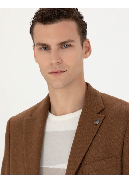 Erkek Kiremit Slim Fit Yün Karışımlı Ceket 50276921-VR031