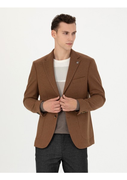 Erkek Kiremit Slim Fit Yün Karışımlı Ceket 50276921-VR031