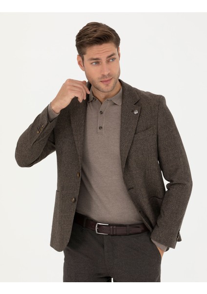 Erkek Kahverengi Yün Karışımlı Slim Fit Ceket 50273163-VR029