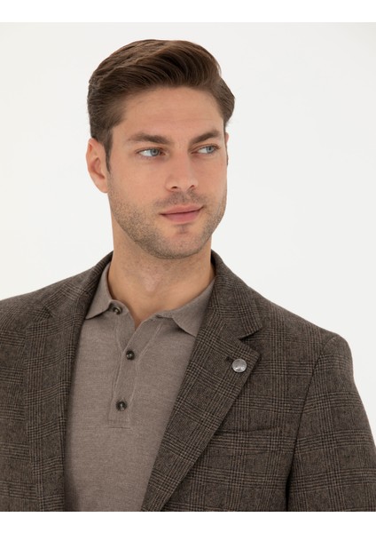 Erkek Kahverengi Yün Karışımlı Slim Fit Ceket 50273163-VR029 fiyatları