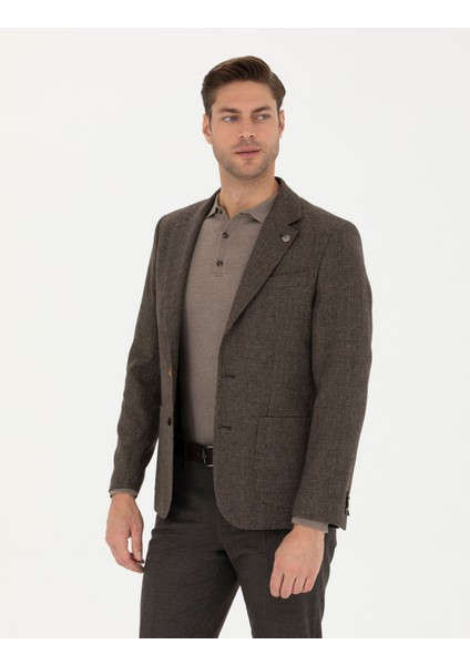 Erkek Kahverengi Yün Karışımlı Slim Fit Ceket 50273163-VR029 modelleri