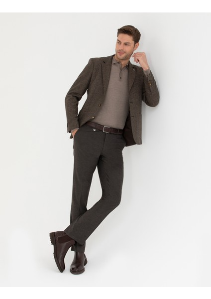 Erkek Kahverengi Yün Karışımlı Slim Fit Ceket 50273163-VR029 fırsatları
