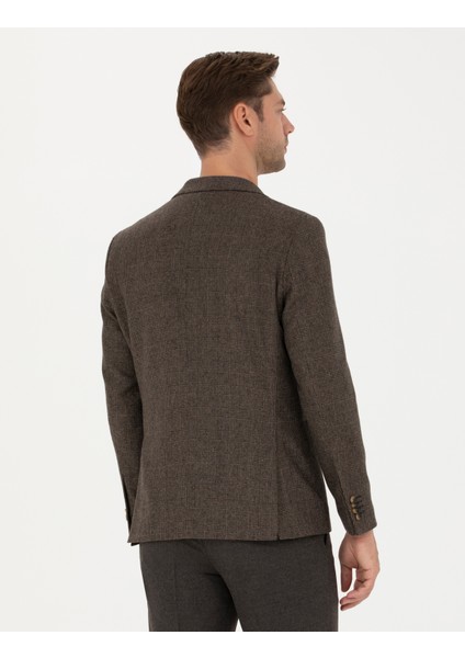Erkek Kahverengi Yün Karışımlı Slim Fit Ceket 50273163-VR029 indirimleri