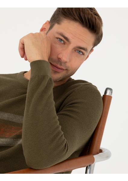 Erkek Koyu Haki Slim Fit Bisiklet Yaka Triko Kazak 50278095-VR111 fiyatları