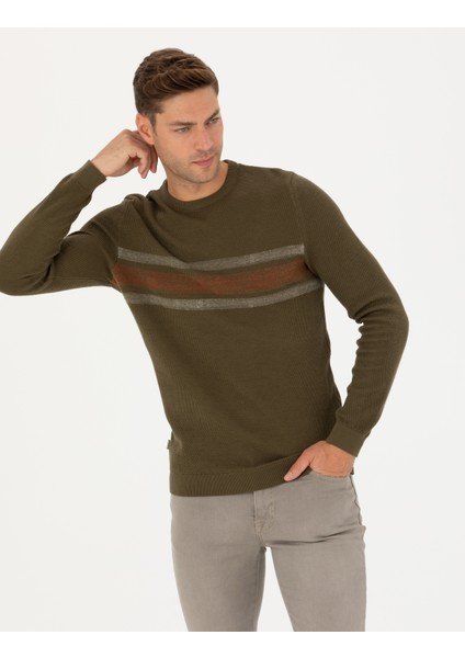 Erkek Koyu Haki Slim Fit Bisiklet Yaka Triko Kazak 50278095-VR111 fırsatları