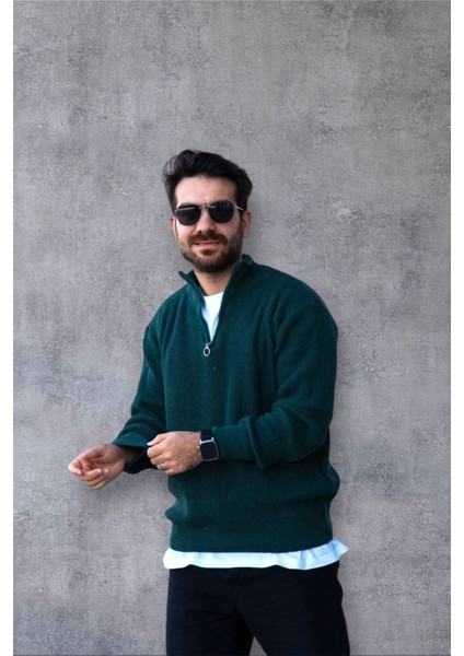 Erkek Triko Kazak Yarım Fermuarlı