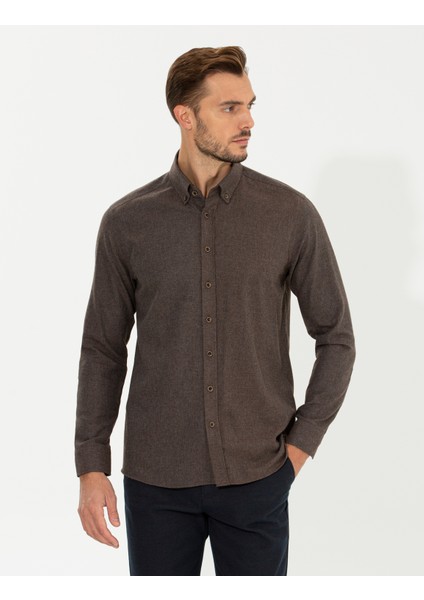 Erkek Kahverengi Regular Fit Uzun Kollu Gömlek 50259512-VR029