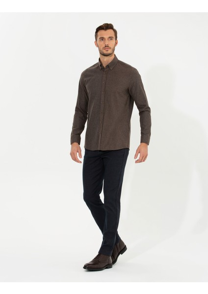 Erkek Kahverengi Regular Fit Uzun Kollu Gömlek 50259512-VR029