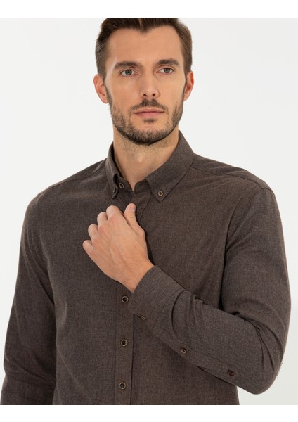 Erkek Kahverengi Regular Fit Uzun Kollu Gömlek 50259512-VR029