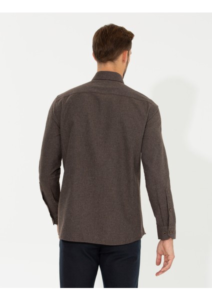 Erkek Kahverengi Regular Fit Uzun Kollu Gömlek 50259512-VR029