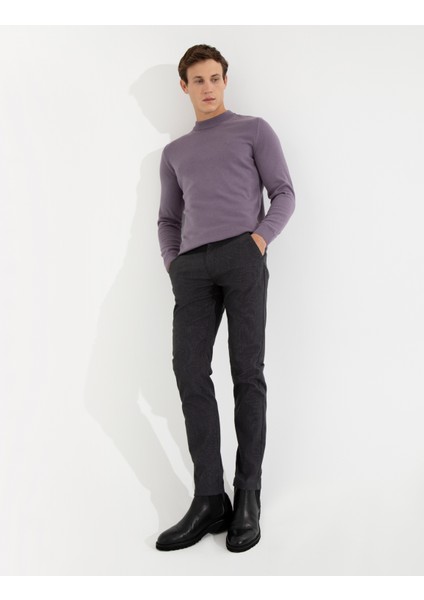 Erkek Koyu Gri Slim Fit Keten Karışımlı Kanvas Pantolon 50259760-VR080
