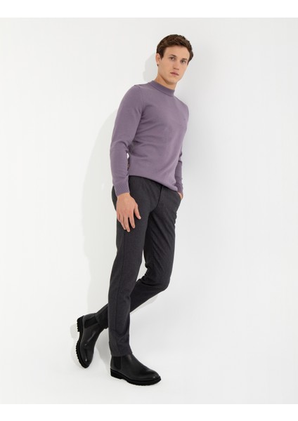 Erkek Koyu Gri Slim Fit Keten Karışımlı Kanvas Pantolon 50259760-VR080