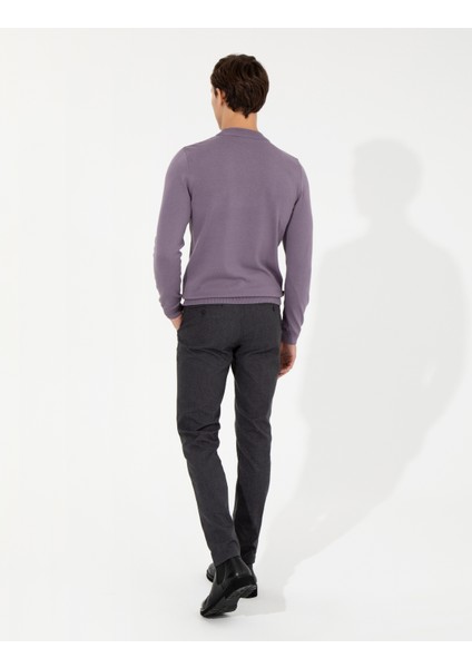 Erkek Koyu Gri Slim Fit Keten Karışımlı Kanvas Pantolon 50259760-VR080