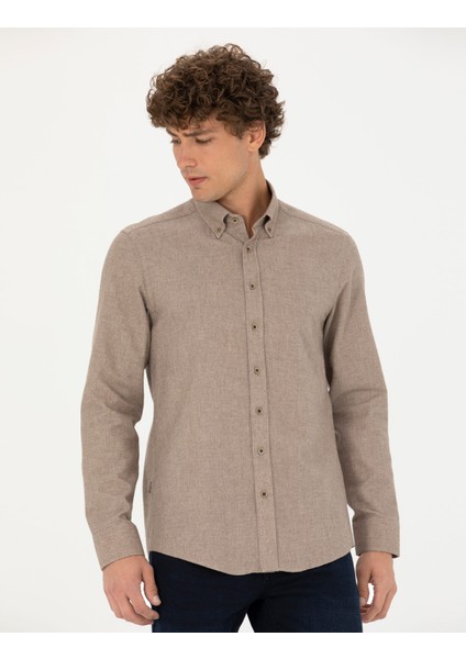 Erkek Bej Slim Fit Uzun Kollu Gömlek 50274660-VR011
