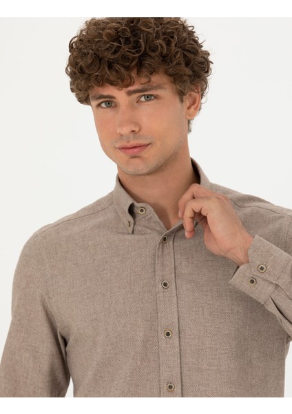 Erkek Bej Slim Fit Uzun Kollu Gömlek 50274660-VR011 fiyatları
