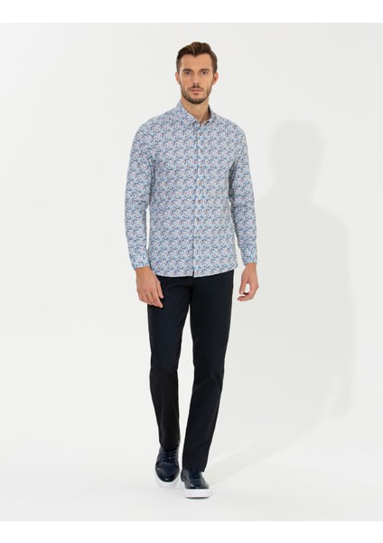 Erkek Lacivert Regular Fit Çizgili Kanvas Pantolon 50259717-VR033 modelleri