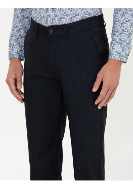 Erkek Lacivert Regular Fit Çizgili Kanvas Pantolon 50259717-VR033 indirimleri