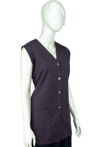 Kadın Kışlık Anne Yelek Modern Ecrin Örme Önü Düğmeli Çift Cepli Düz Renk Sahra Model modelleri