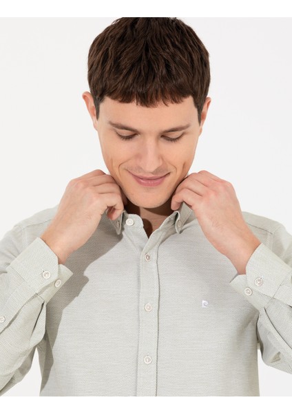 Erkek Haki Slim Fit Uzun Kollu Gömlek 50255057-VR027