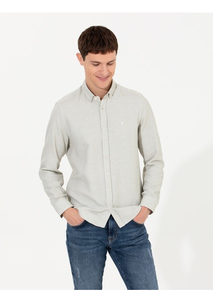Erkek Haki Slim Fit Uzun Kollu Gömlek 50255057-VR027 fiyatları