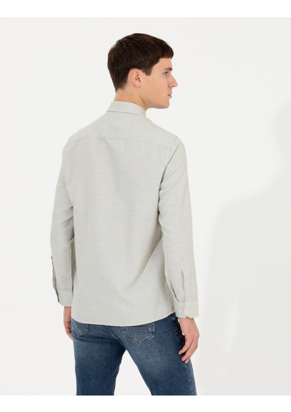 Erkek Haki Slim Fit Uzun Kollu Gömlek 50255057-VR027 indirimleri