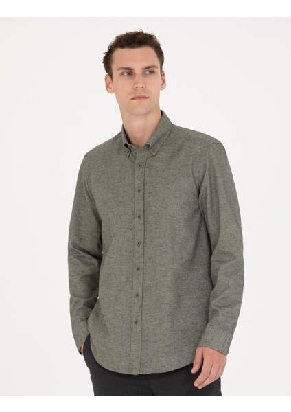 Erkek Yeşil Slim Fit Uzun Kollu Gömlek 50274660-VR054