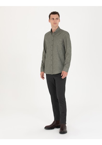 Erkek Yeşil Slim Fit Uzun Kollu Gömlek 50274660-VR054