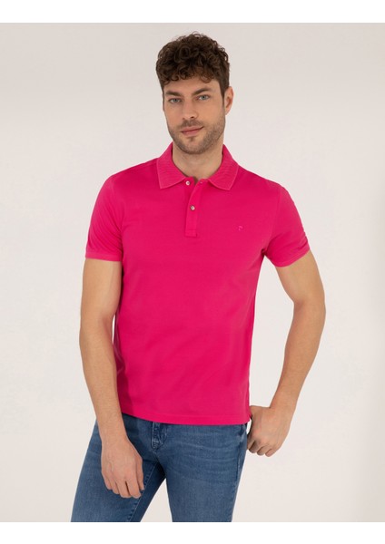 Erkek Pembe Slim Fit Polo Yaka Merserize Tişört 50262665-VR023