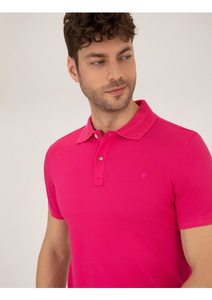 Erkek Pembe Slim Fit Polo Yaka Merserize Tişört 50262665-VR023 fiyatları