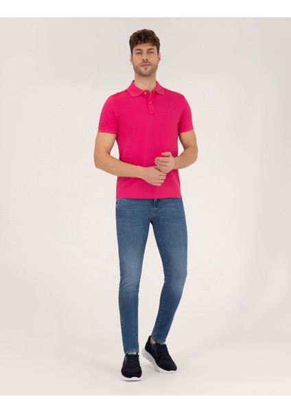 Erkek Pembe Slim Fit Polo Yaka Merserize Tişört 50262665-VR023 fırsatları