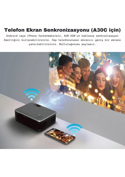 Shopfast Mini Taşınabilir Projeksiyon Cihazı Hoparlörlü 1080P Wifi Ev Kamp Sineması Aun A30C Bataryalı Cinema Home Açıkhava