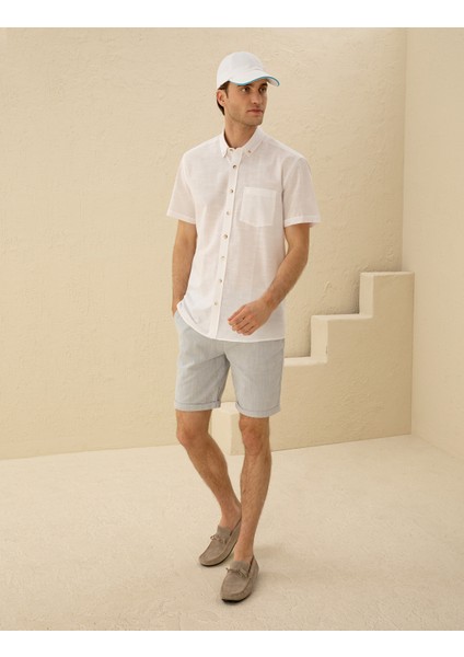 Erkek Açık Mavi Slim Fit Beli Lastikli Bağcıklı Bermuda Şort 50270741-VR003