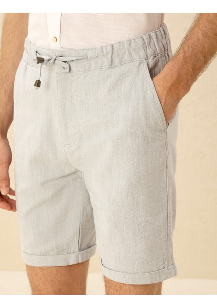 Erkek Açık Mavi Slim Fit Beli Lastikli Bağcıklı Bermuda Şort 50270741-VR003