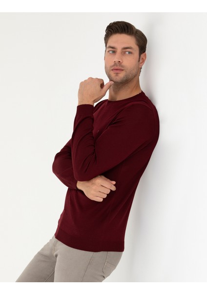Erkek Kırmızı Slim Fit Bisiklet Yaka Yün Karışımlı Basic Triko Kazak 50270054-VR030 modelleri